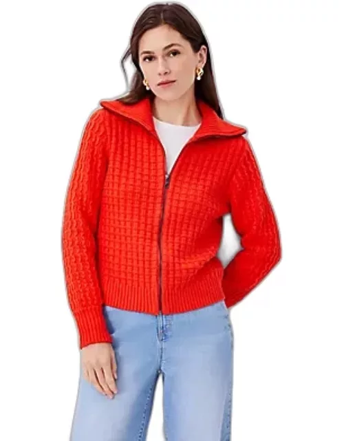 Ann Taylor Geo Stitch Zip Sweater Jacket