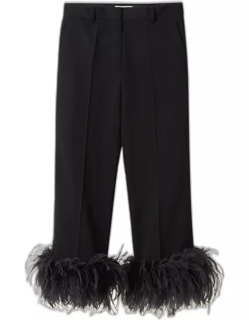Wool Wide Leg Pants with Feather Tri