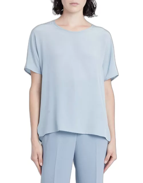 Scoop-Neck Short-Sleeve Silk T-Shirt