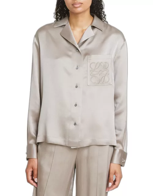 Anagram Silk Button-Front Pajama Blouse