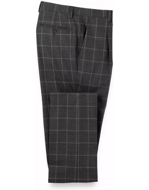 Wool Stretch Windowpane Single Pleat Suit Pant