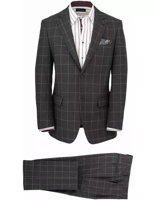 Wool Stretch Windowpane Single Breasted Notch Lapel Suit