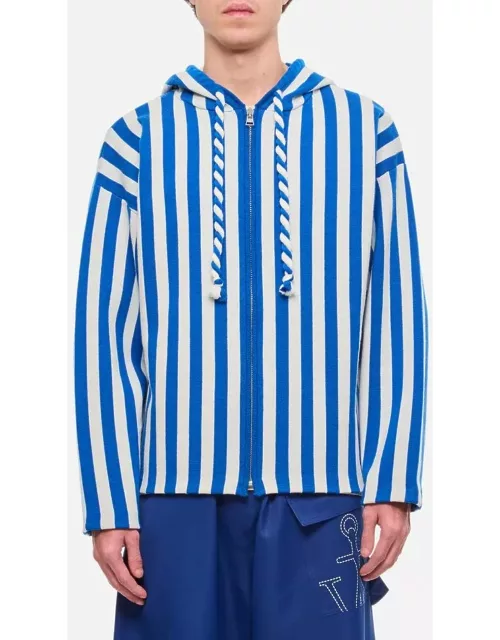 JW Anderson Striped Zipped Anchor Hoodie Blue
