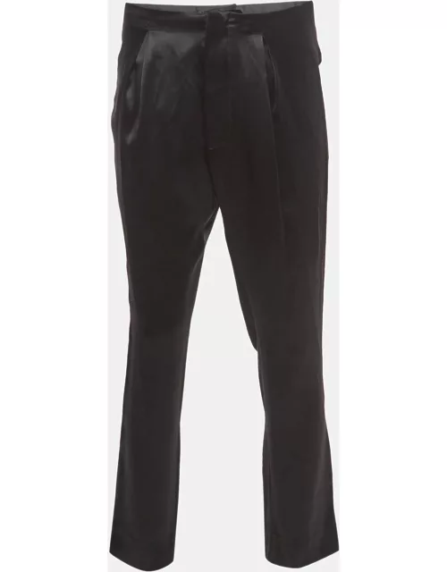 Balmain Black Silk Satin Tailored Tuxedo Pants