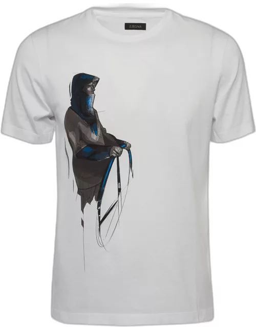 Z Zegna White Graphic Print Cotton Crew Neck T-Shirt