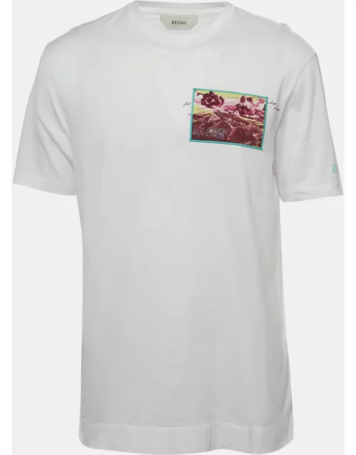 Z Zegna White Cotton Patch Detail Crew Neck T-Shirt