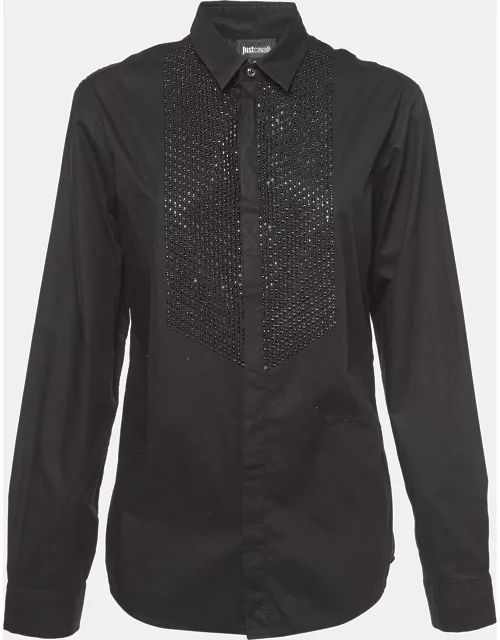 Just Cavalli Black Cotton Stud Embellished Button Front Shirt