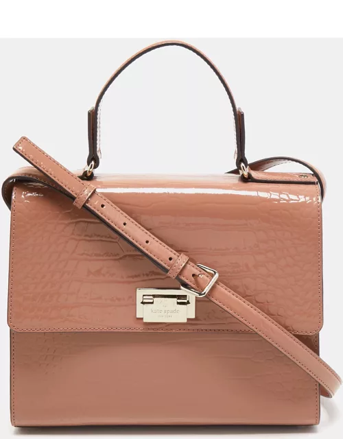 Kate Spade Light Pink Croc Embossed Patent Leather Knightsbridge Doris Top Handle Bag