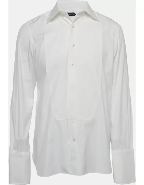 Tom Ford White Cotton Textured Paneled Long Sleeve Shirt