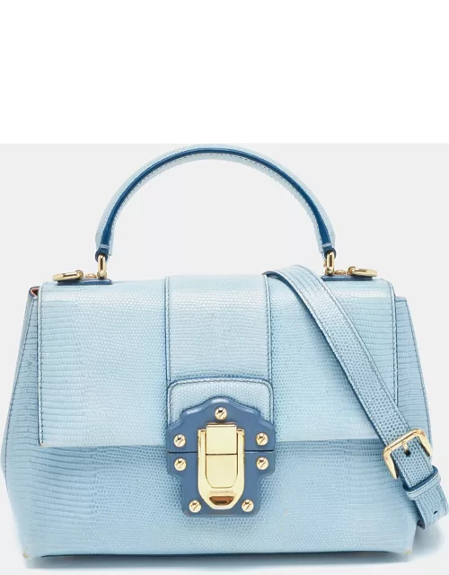 Dolce & Gabbana Blue Lizard Embossed Leather Small Lucia Top Handle Bag