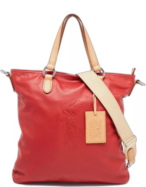 Ralph Lauren Red/Tan Leather Shopper Tote