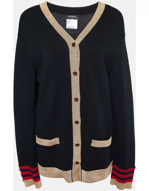 Chanel Black Cashmere & Lurex Knit Button Front Cardigan