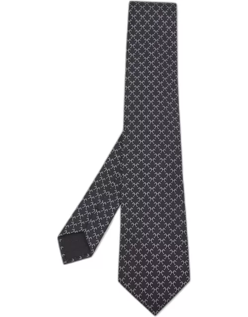 Hermès Vintage Black Horse Print Silk Tie