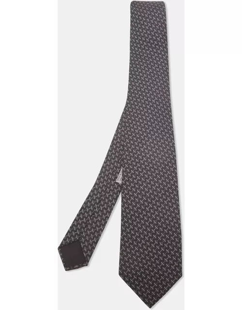 Hermès Black Chain Link Print Silk Tie