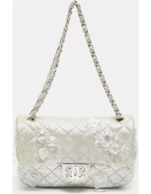 Chanel Silver Quilted Leather Medium Classic Flap Shoulder Bag