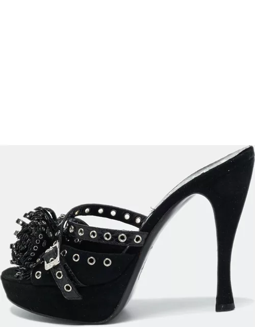 Dior Black Suede And Python Embellished Platform Slide Sandal