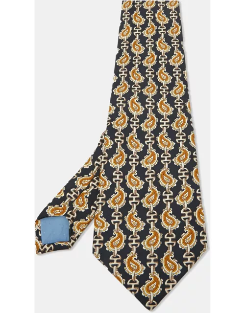 Celine Vintage Navy Blue Chain Print Silk Traditonal Tie
