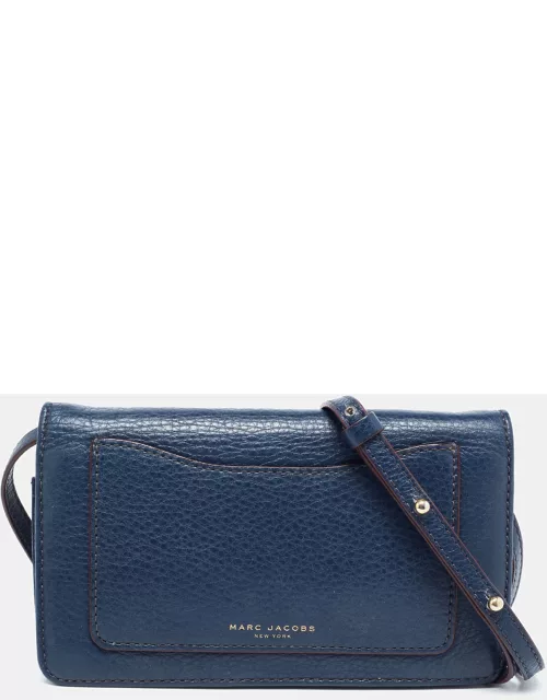 Marc Jacobs Navy Blue Leather Recruit Wallet on Strap