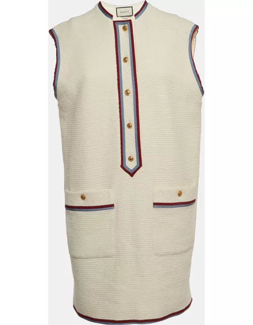 Gucci Cream Wool Blend Buttoned Sleeveless Mini Dress