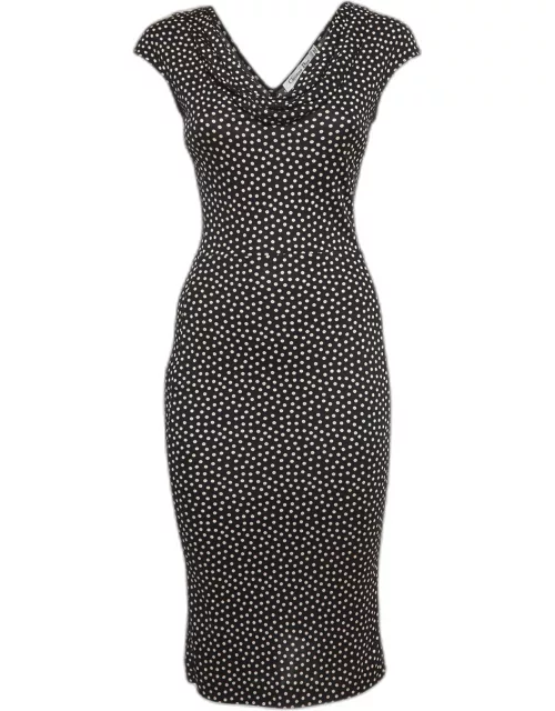 Dior Black Dotted Silk Knit Sleeveless Cowl Neck Midi Dress