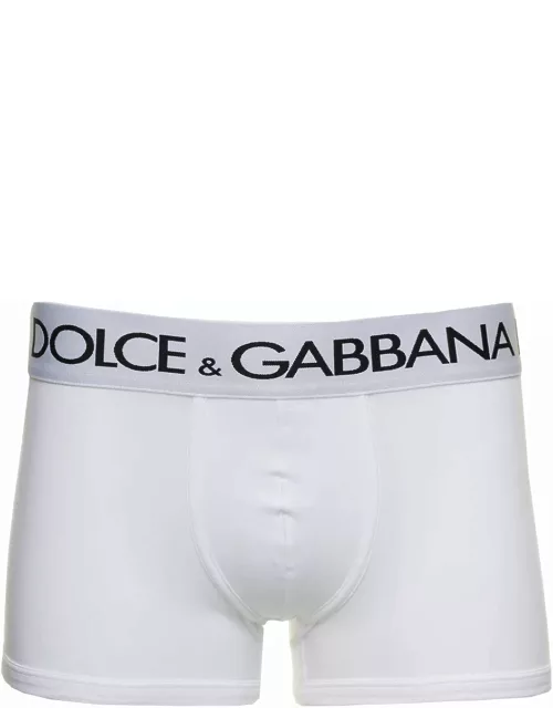 Dolce & Gabbana White Boxer Briefs With Branded Waistband In Stretch Cotton Man