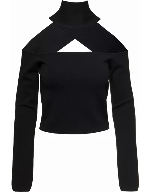 molins Black Top With Choker Detail And Extra Long Sleeves In Rayon Blend Woman Gaug
