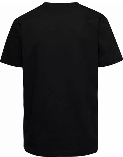 Versace Black Crewneck T-shirt With Contrasting Logo Lettering Print In Cotton Man