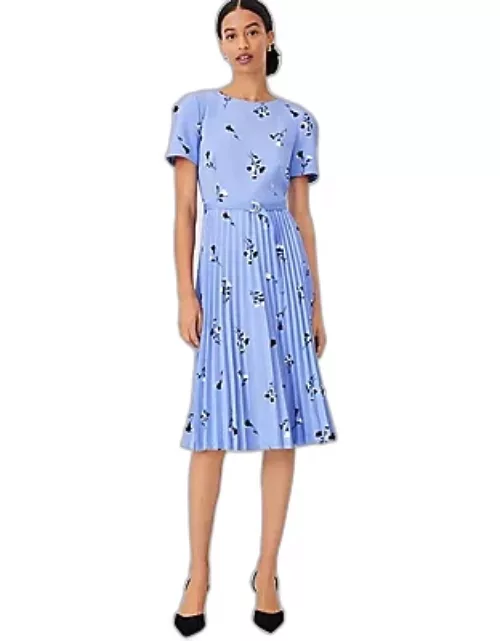 Ann Taylor Floral Pleated Belted Flare Dres