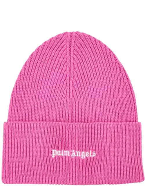 Palm Angels Logo Embroidered Ribbed-knit Beanie