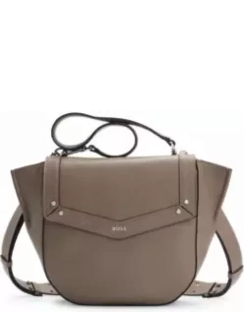 Saddle bag in grained leather with detachable straps- Beige Women's Handbag