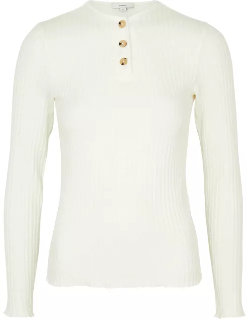 Vince Henley Ribbed Stretch-cotton top - Off White - M (UK12 / M)