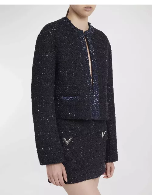Sequin-Embroidered Metallic Glaze Tweed Jacket