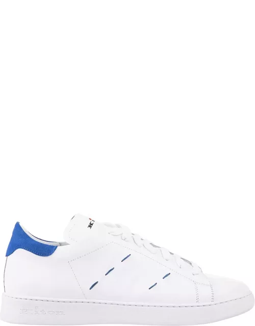 Kiton White Leather Sneakers With Blue Detail