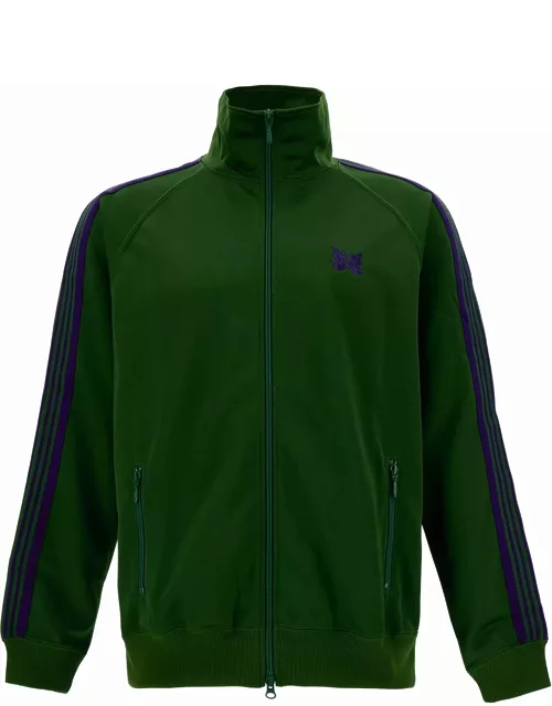 Needles Green High-neck Sweatshirt With Logo Embroidery In Tech Fabric Man