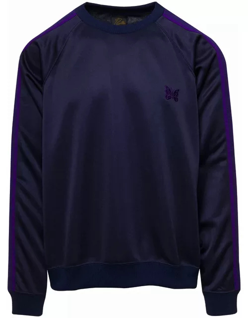 Needles Blue Crewneck Sweatshirt With Embroidered Logo In Jersey Man