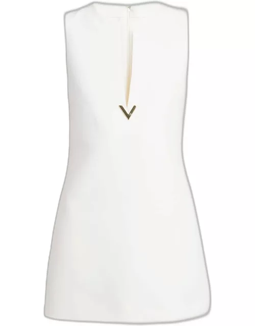 Sleeveless V-Logo Crepe Couture Mini Dres