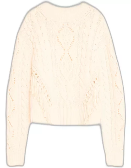 Wool Fringe-Trim Cable-Knit Sweater