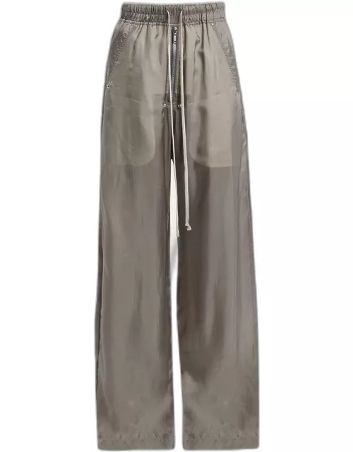 Mid-Rise Wide-Leg Sheer Pull-On Cargo Sweatpant