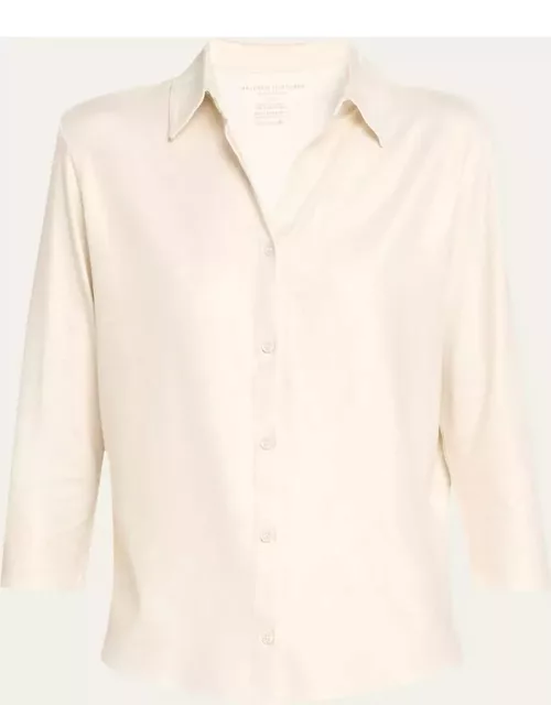 Soft Touch Metallic Button-Front Shirt with Side Slit