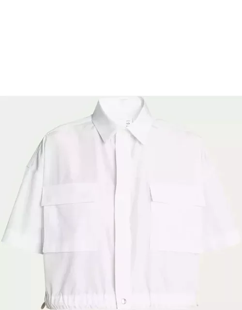 Cropped Button-Front Shirt with Elastic He