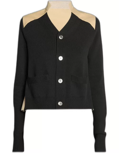 Button-Front Cardigan with Pleated Back