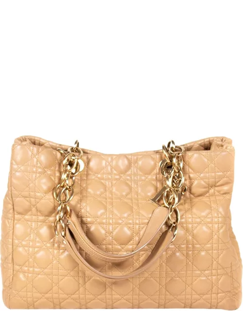 Dior Beige Leather Soft Lady Dior Shopper Tote Bag