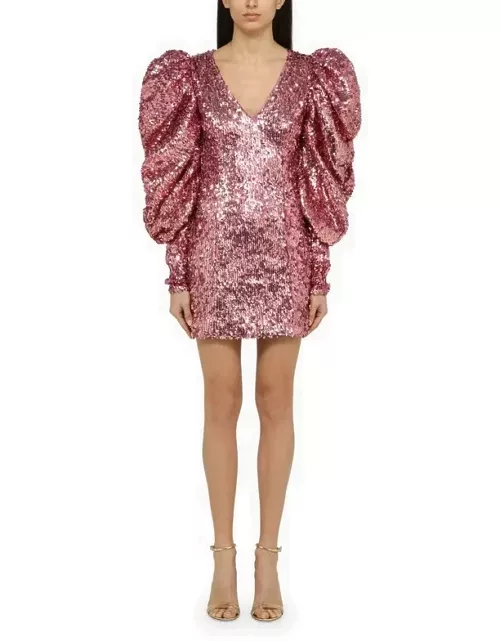 Fuchsia recycled polyester mini dress with sequin