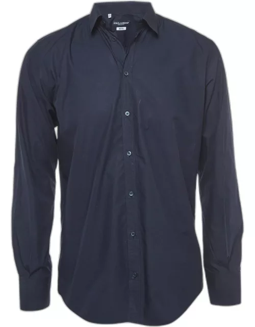 Dolce & Gabbana Dark Blue Cotton Martini Long Sleeve Shirt