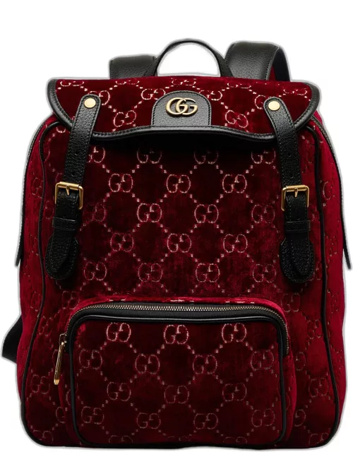Gucci Red GG Velvet Double Buckle Backpack