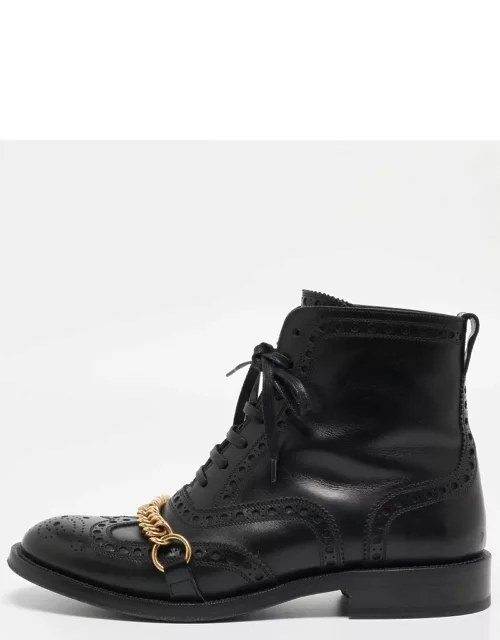 Burberry Black Brogue Leather Barksby Chain Detail Ankle Boot