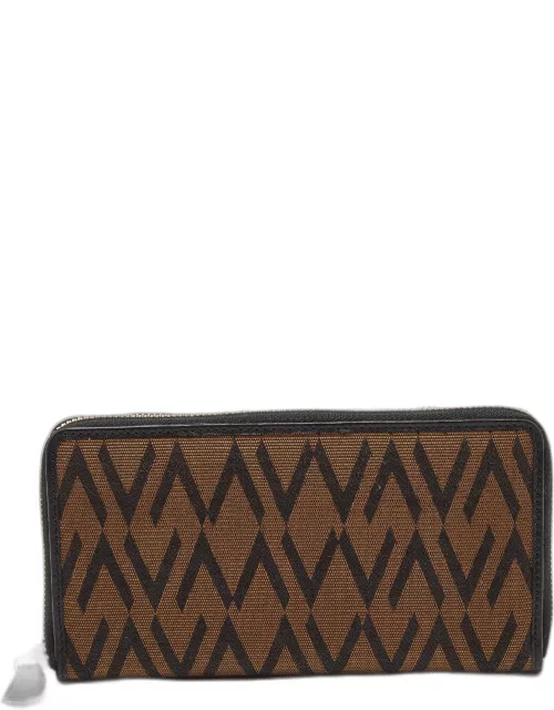 Valentino Brown/Black Canvas and Leather Zip Around Wallet