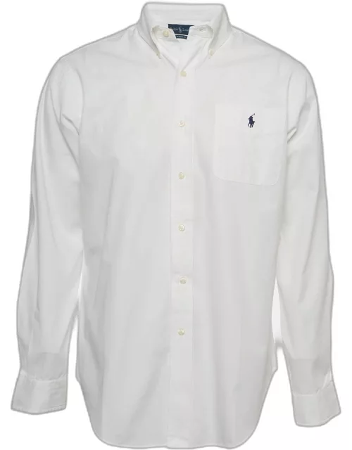 Ralph Lauren White Logo Embroidered Cotton Button Down Shirt