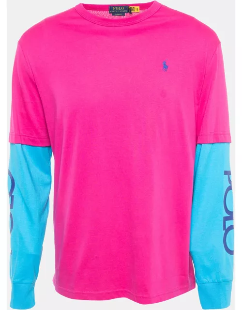 Polo Ralph Lauren Pink/Blue Cotton Classic Fit Long Sleeve T-Shirt