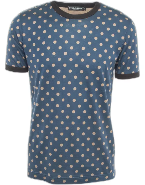 Dolce & Gabbana Blue Dotted Cotton Half Sleeve T-Shirt